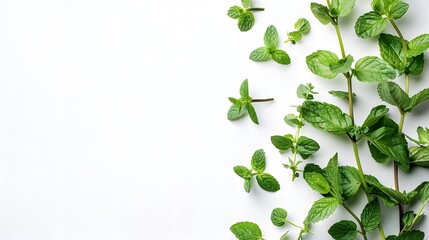 Food photography background banner - kitchen herb, mint, isolated on white background
