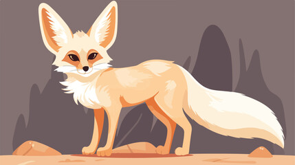 Detailed flat vector icon of cute fennec. Small pal