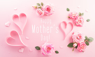 Mother day, Love , Valentine's and women's day concept made from pink paper hearts and roses on...