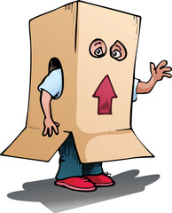 illustration of a  man covering by a box on isolated white background