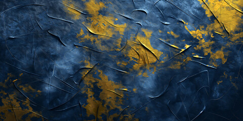 Abstract Artistic Background with Blue and Gold Painted Brush Strokes - 771130284
