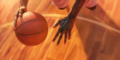 Close-up of Intense Basketball Game Action, Players Competing for Ball. - 771130416