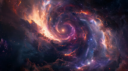 Swirling space vortex leading to an unknown dimension, filled with stars and nebulae - obrazy, fototapety, plakaty
