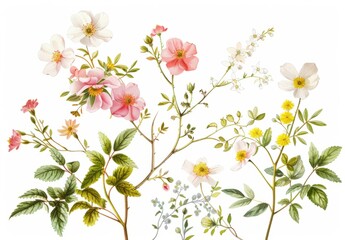 Springtime Florals: foral clip art depicting blooming flowers, budding branches, and fresh foliage