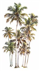 Tropical serenity  A collection of coconut palm trees, standing tall and isolated against a canvas of purity