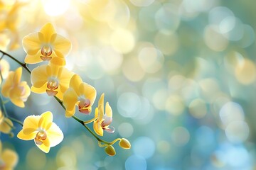 Beautiful yellow orchid flowers with blurred gradient spring nature background image.