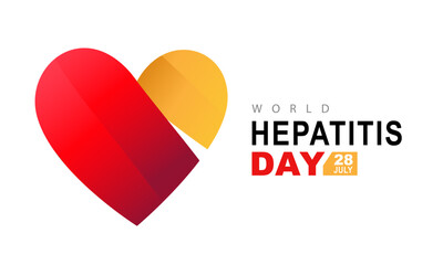 Day of awareness and fight against inflammatory liver disease. Large heart with a yellow-red ribbon is a symbol of hepatitis inside.