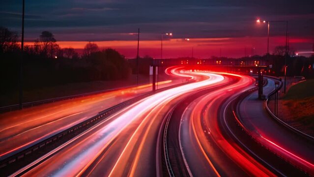 dynamic tapestry of light trails blankets a highway