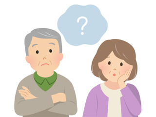Fototapeta premium 疑問を感じるシニア夫婦のベクターイラスト