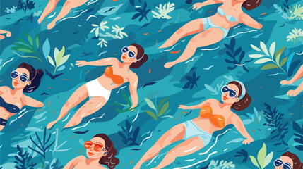 Fototapeta na wymiar Female Swimmers in the pool seamless pattern. Sport
