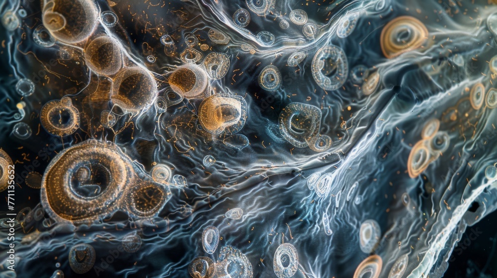 Poster a closeup view of a cell from a whale revealing its intricate structure and specialized features for