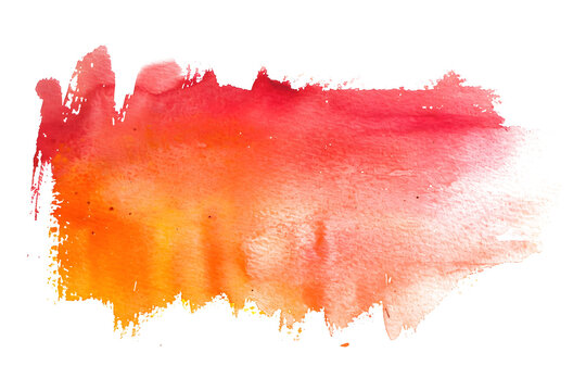 Orange and red gradient watercolor paint stain on white backdrop.