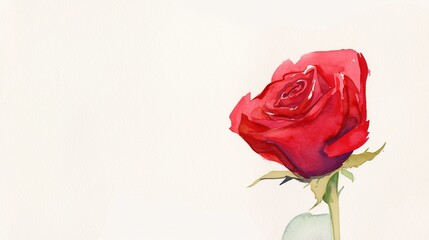 一本の赤いバラ、水彩画11