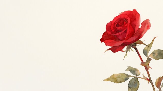 一本の赤いバラ、水彩画3
