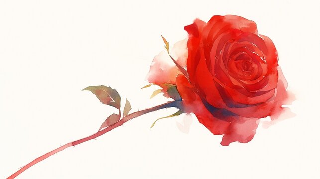 一本の赤いバラ、水彩画5