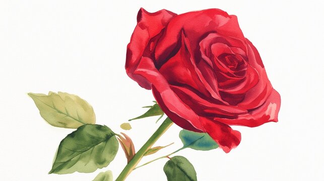 一本の赤いバラ、水彩画9
