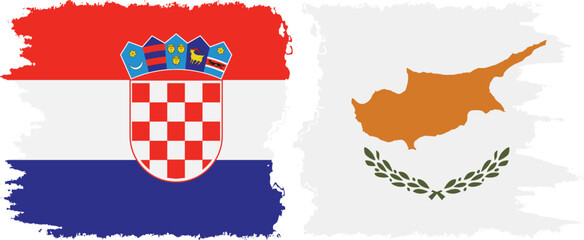 Cyprus and Croatia grunge flags connection vector