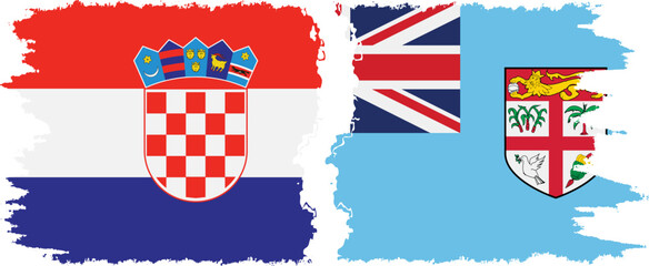 Fiji and Croatia grunge flags connection vector