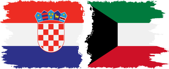 Kuwait and Croatia grunge flags connection vector