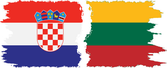 Lithuania and Croatia grunge flags connection vector