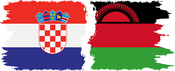 Malawi and Croatia grunge flags connection vector