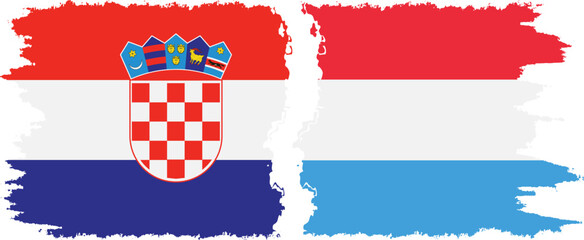 Luxembourg and Croatia grunge flags connection vector