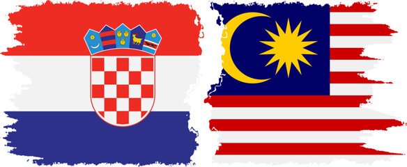Malaysia and Croatia grunge flags connection vector