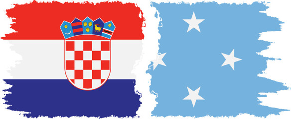 Federated States of Micronesia and Croatia grunge flags connection v - obrazy, fototapety, plakaty