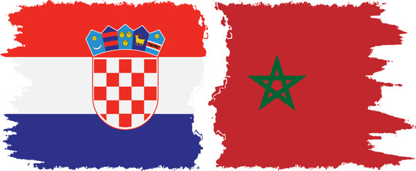 Morocco and Croatia grunge flags connection vector