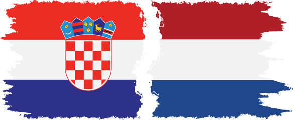 Netherlands and Croatia grunge flags connection vector