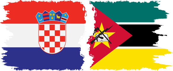 Mozambique and Croatia grunge flags connection vector