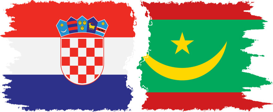 Mauritania and Croatia grunge flags connection vector
