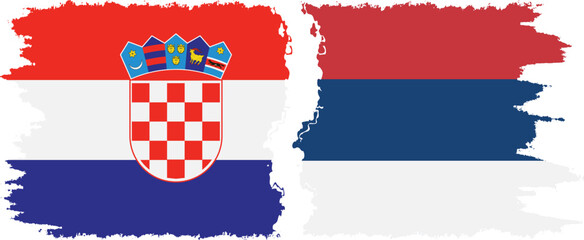 Serbia and Croatia grunge flags connection vector - obrazy, fototapety, plakaty