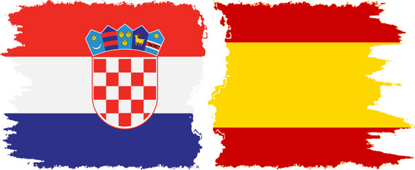 Spain and Croatia grunge flags connection vector