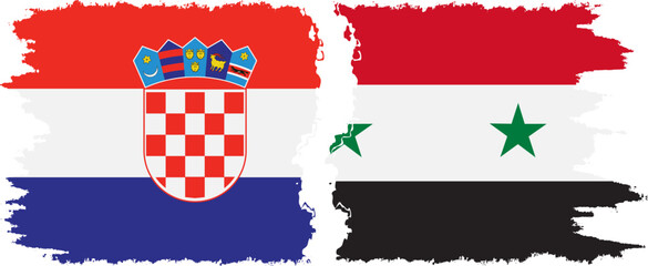 Syria and Croatia grunge flags connection vector