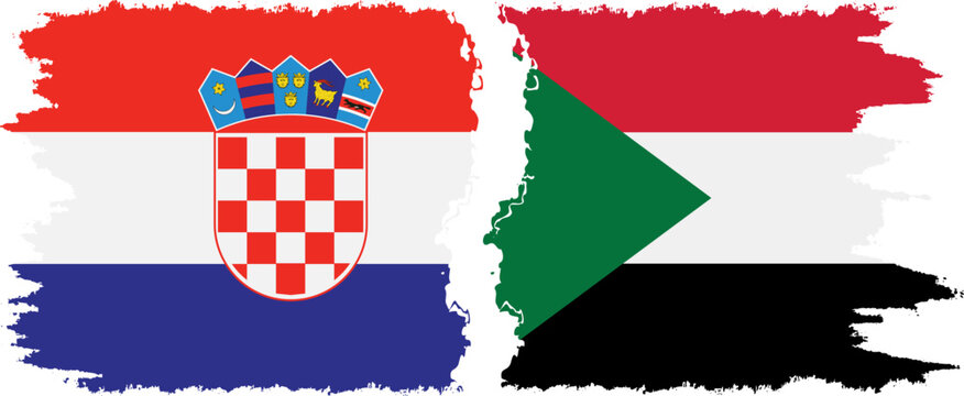 Sudan and Croatia grunge flags connection vector