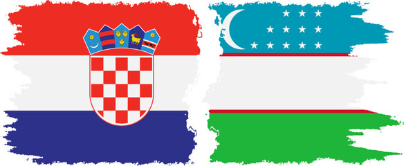 Uzbekistan and Croatia grunge flags connection vector