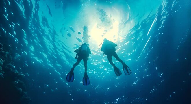 Entrepreneurial divers discovering blue ocean opportunities underwater