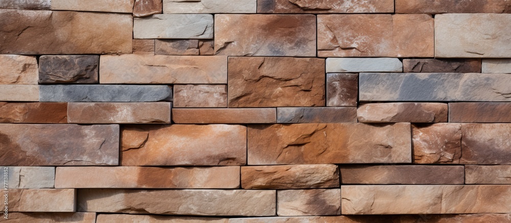 Poster a detailed close up of a brown brick wall, showcasing the rectangular pattern created by the bricks.