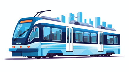 Flat vector icon of blue Hong Kong tramway. Public - obrazy, fototapety, plakaty
