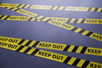 Keep out Police lines on dark background. incident, accident, limit concept background.
