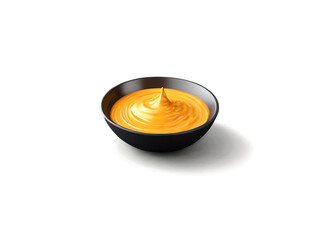 small black bowl of nacho cheese dip isolated