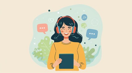 Podcast Listener Feedback Detailed photographs of podcast listeners engaging with content from leaving reviews to sharing reactions on social media  AI generated illustration