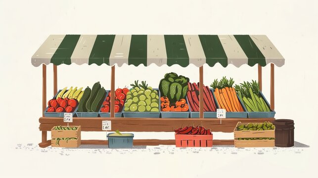 A minimalist illustration of a farmers market stall with fresh produce  AI generated illustration