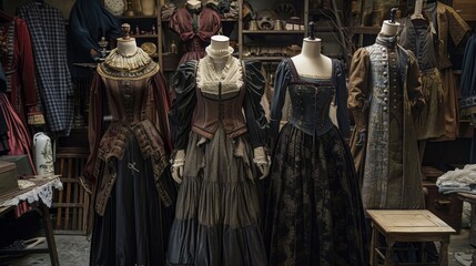 Naklejka premium TV Show Costume Design Cinematic shots of costume fittings and design sessions highlighting the creativity and artistry of costume designers in craf AI generated illustration