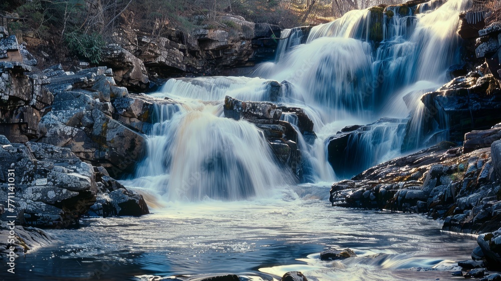 Poster waterfalls in motion professional captures of waterfalls with blurred motion showcasing the dynamic 