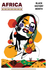 Black Girl. Africa Women. Black History Month Colorful Abstract Art Vector Style
