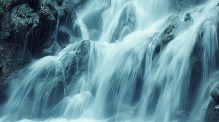 Waterfalls in Motion Professional captures of waterfalls with blurred motion showcasing the dynamic flow of water cascading over rocks and cliffs   AI generated illustration