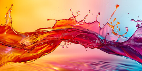 Vibrant liquid splash on colorful background, abstract art concept.