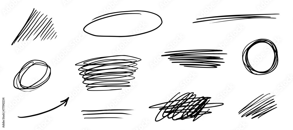 Aufkleber scratch pen line scribble pencil vector. scratch texture, pen line sketch mark, brush stroke. hand d